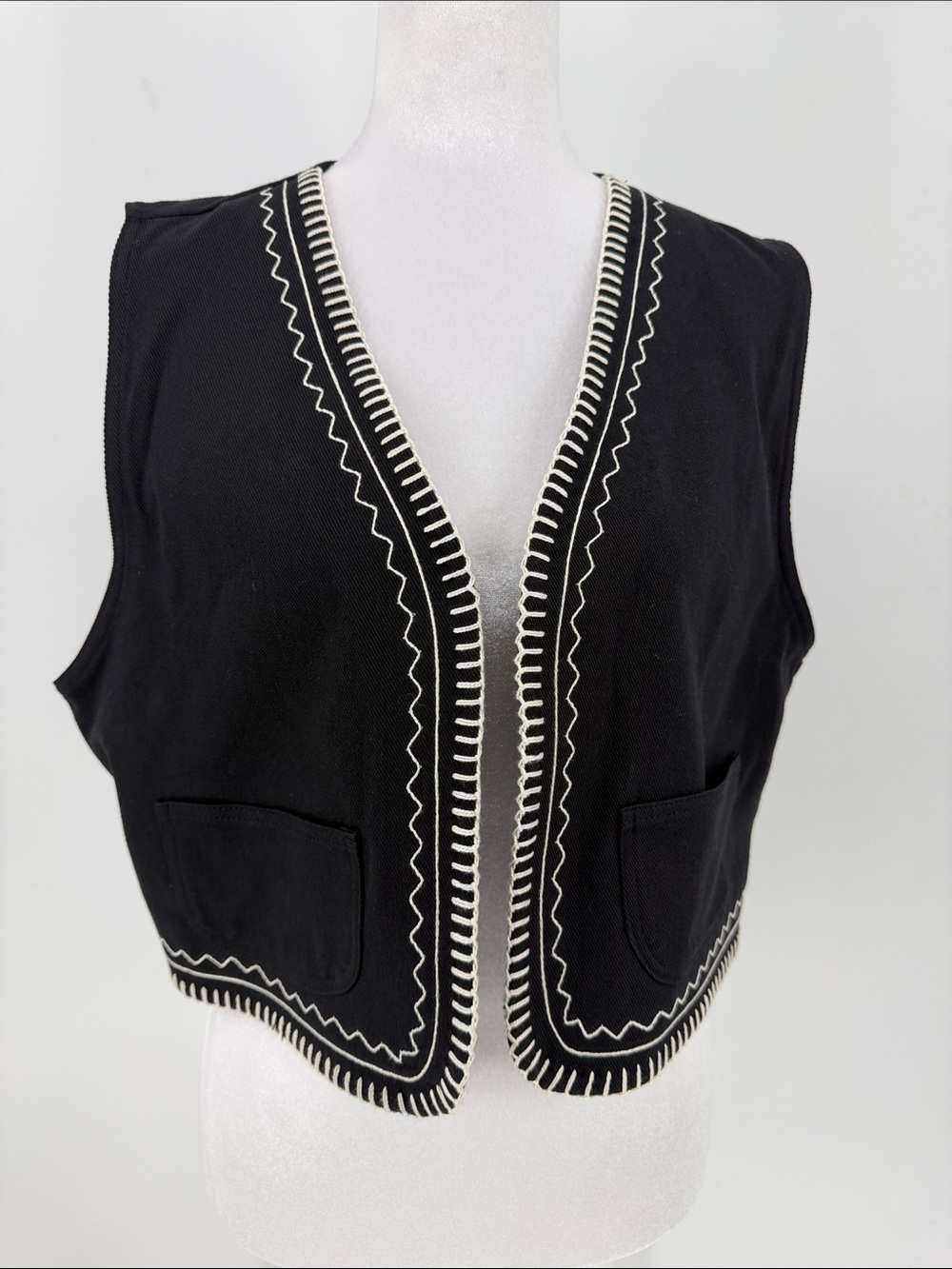 Vintage Roper Western Whipstitch Crop Vest Black USA Medium